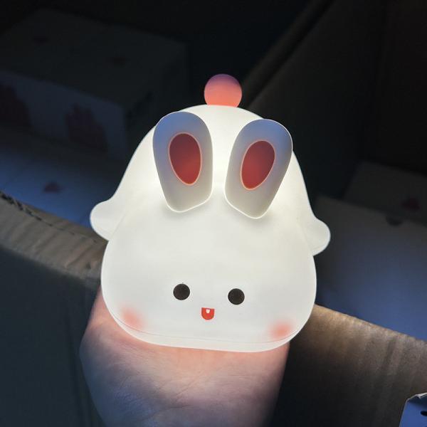 White Squishy Bunny Night Light Waterproof 16 Colors Cute Kids Santacam Nightlight