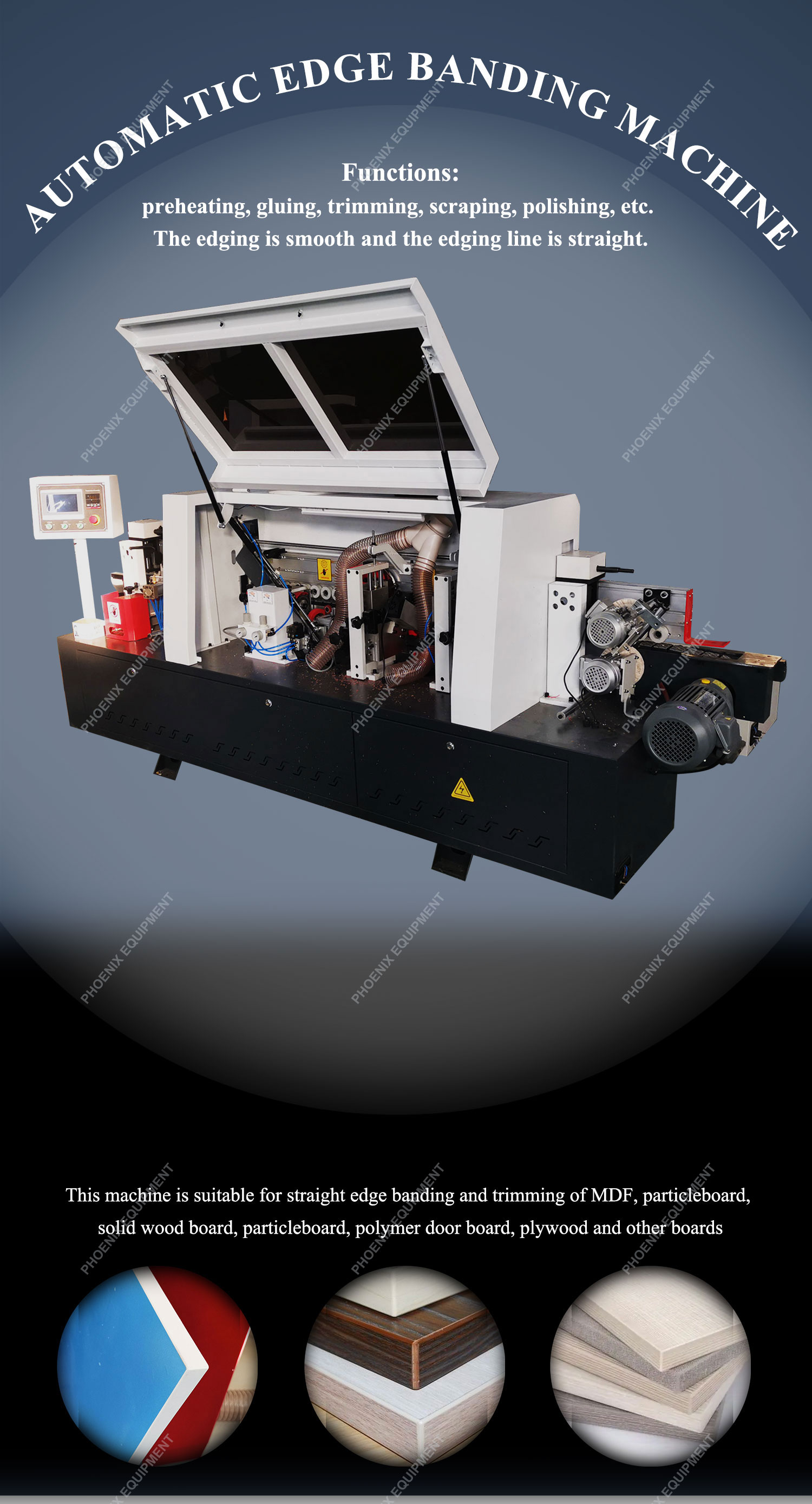 PME265 Linear Edge Banding Machine Multifunctional Easy Operation and 45 Degree Angle