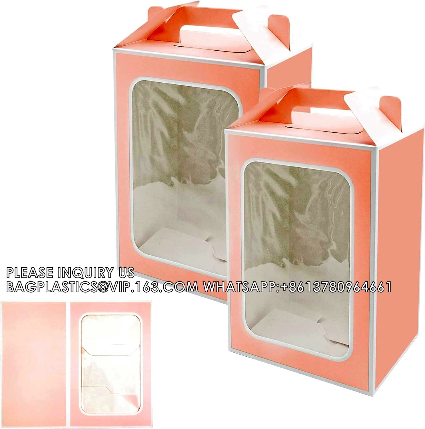 Gift Boxes, Tote Paper Bags With Transparent Window Flower Bouquet Paper Gift Bags With Handles, Wedding Party Bag