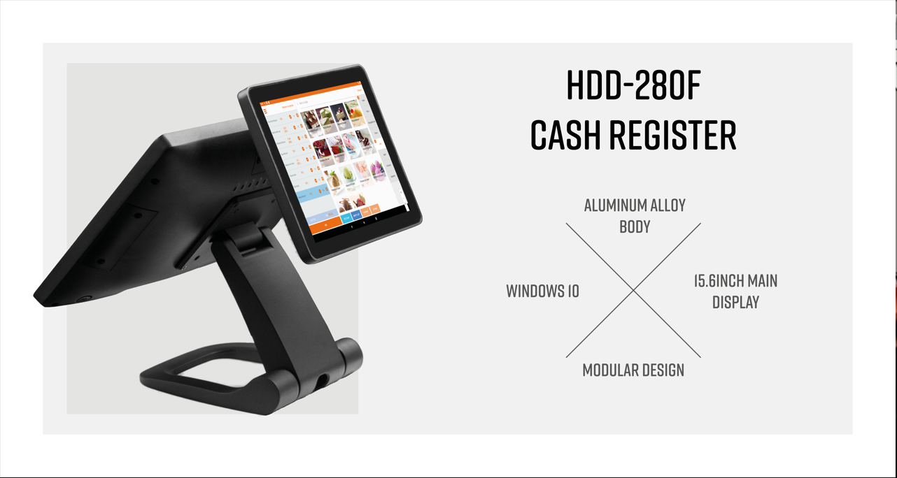 Supermarket Cash Register HDD-280F with Aluminum Alloy Shell and 15''/15.6" Main Display