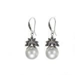 Sterling Silver White Pearl Dangle DropEarrings Thai Vintage Jewellery