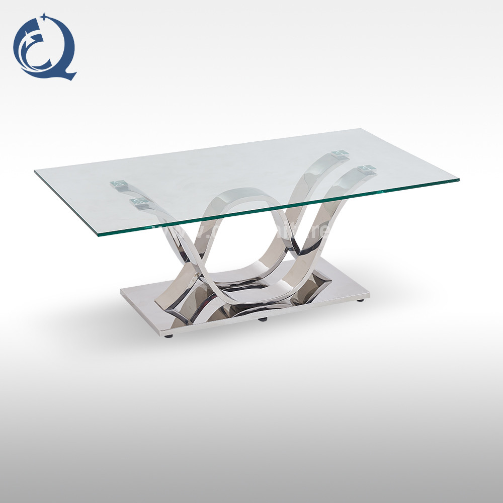 High Gloss 0.216cbm SS Coffee Table 12mm Tempered Glass Center Table