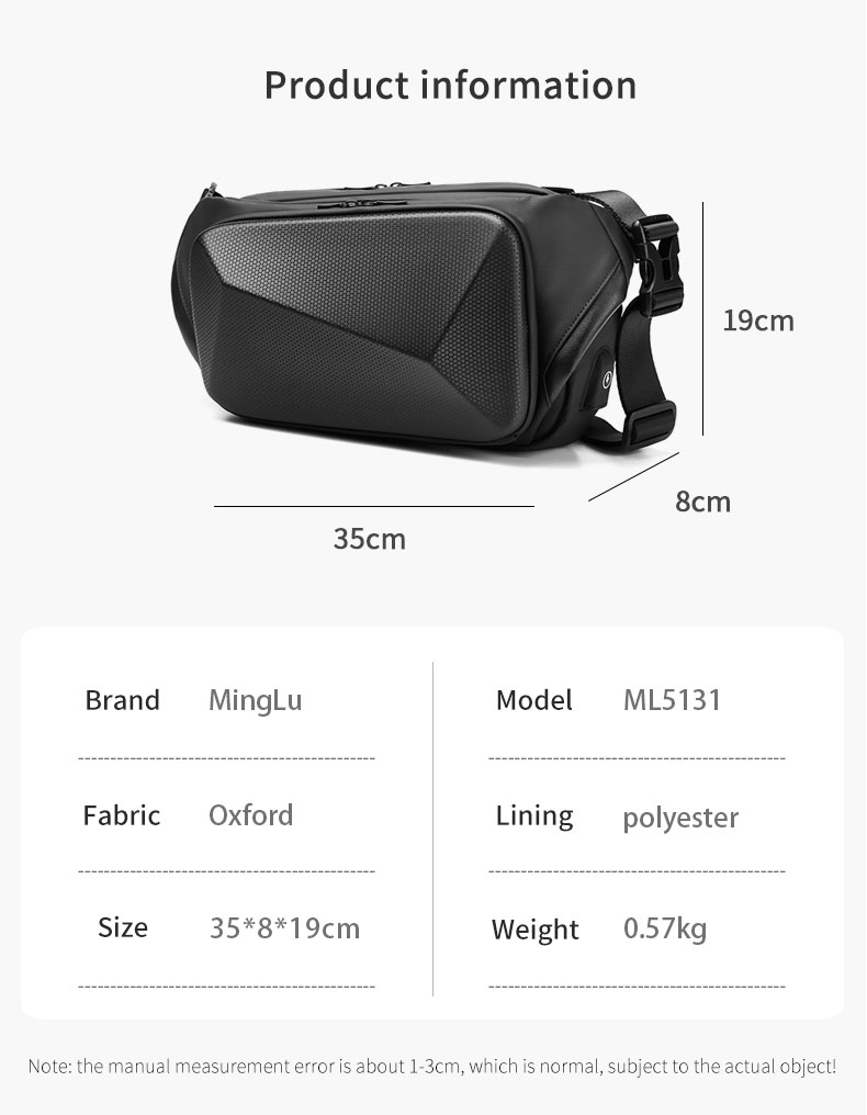 MingLu Polyester Men'S Anti Theft Sling Bag Daily Used Eco Friendly