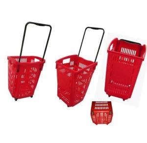 China 2 Wheels Plastic Rolling Shopping Basket For Supermarket Storage Used wholesale