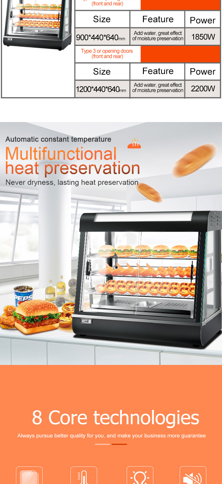 Warmer and Heater Function Electric Display Showcase for Commercial Kitchen Hot Food