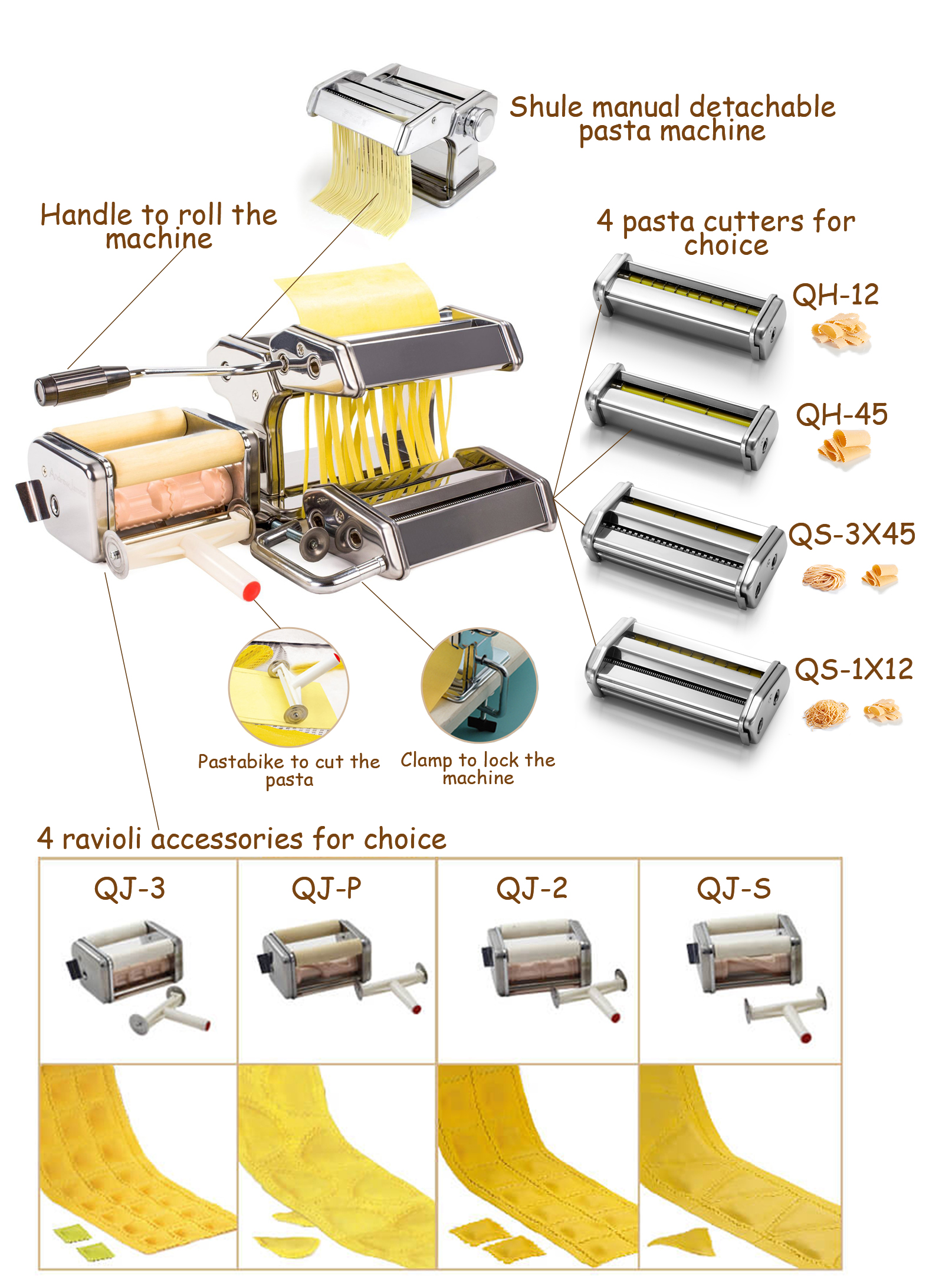 23*20*19CM Pasta Machine Set 430 SS Pasta Cutter Attachment