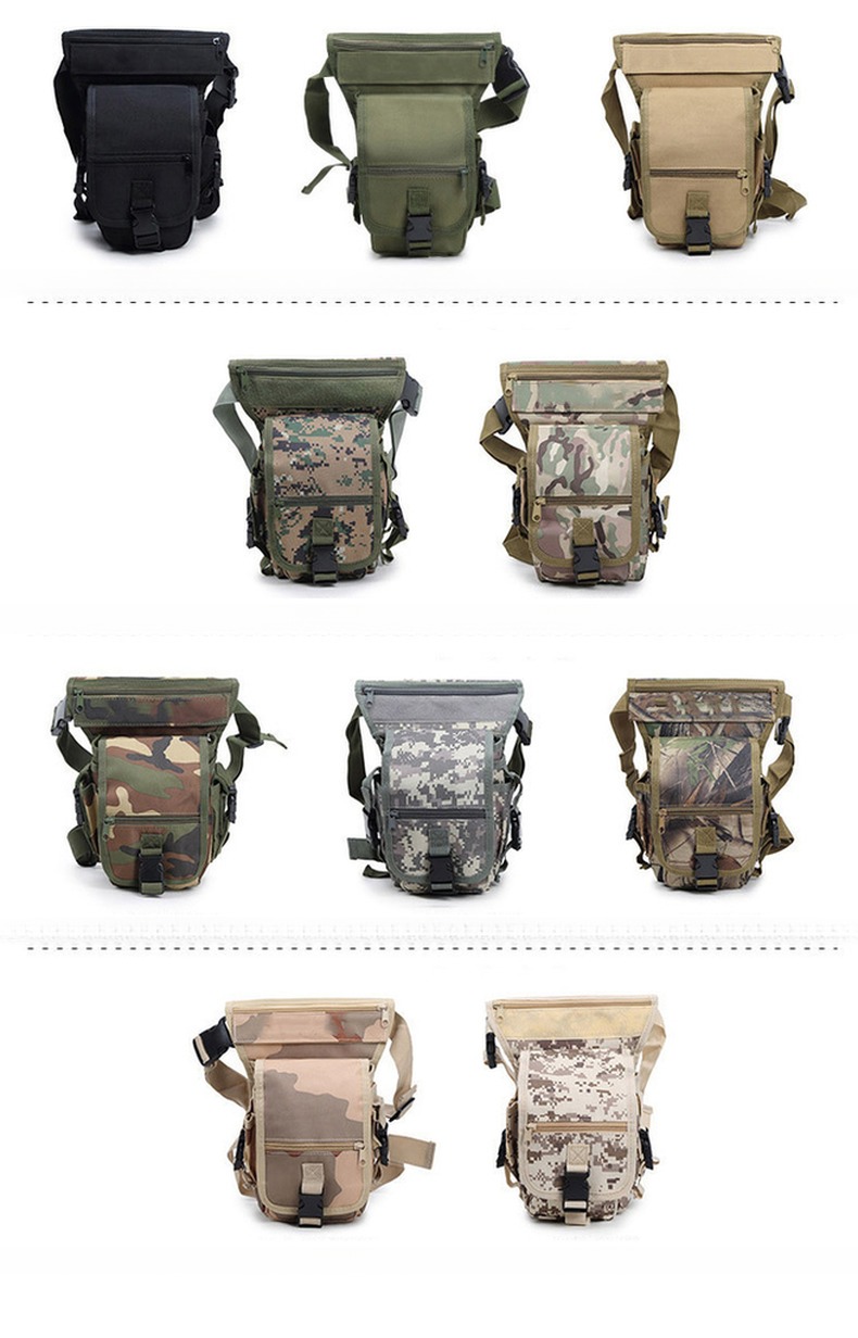 Assorted 600D Nylon Fabric Waterproof Waist and Thigh Strap Bag with Strong Buckles