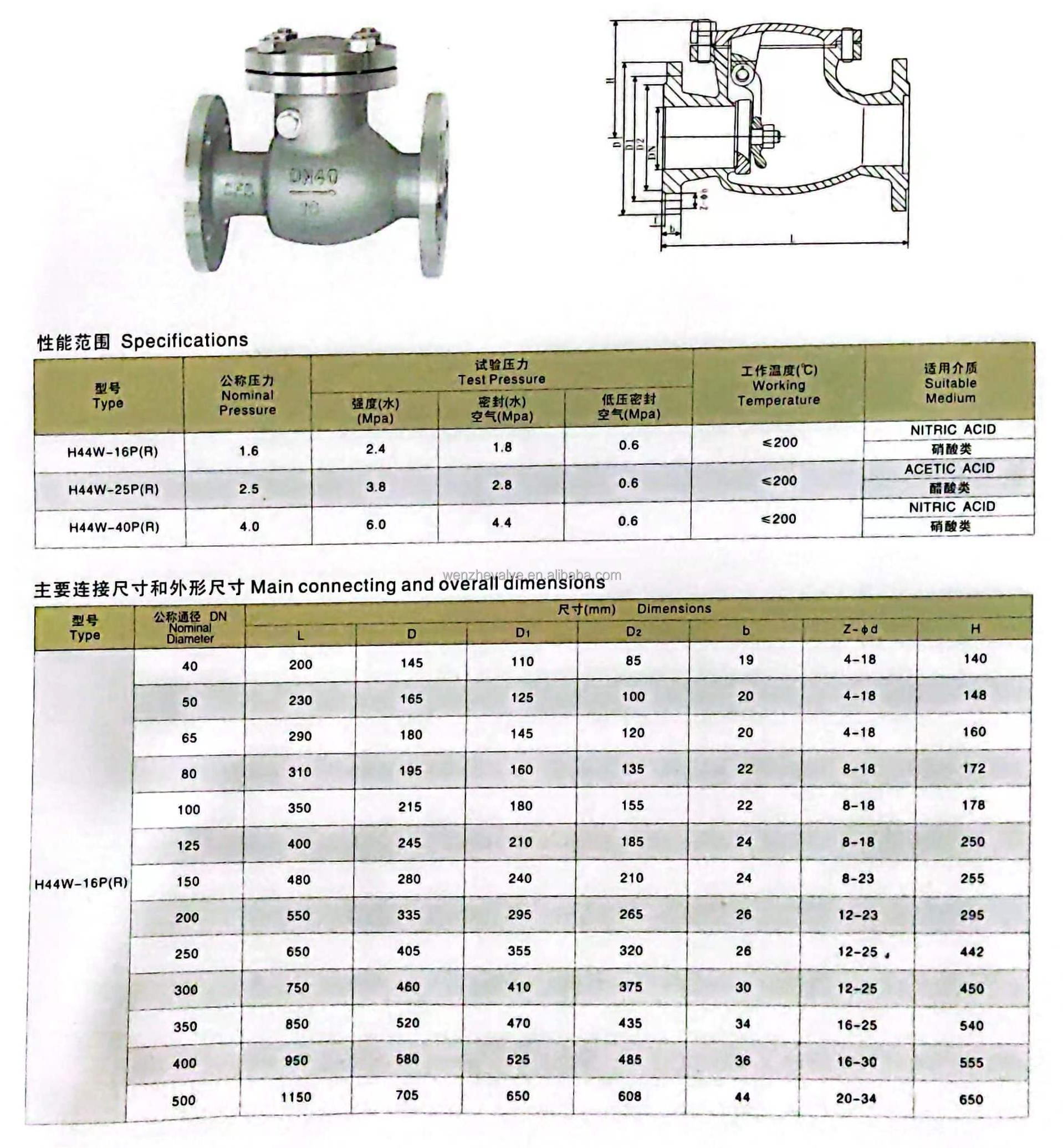 Flange Ends Connection H44W-16P Stainless Steel 304 Swing Check Valves for Industrial