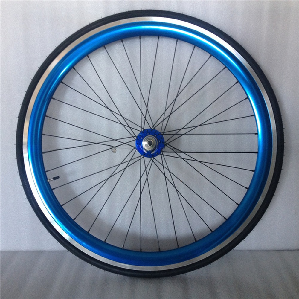 43mm Anodized Blue Flip Flop Fixed Gear Road Bike Wheel Set with Colorful Spokes