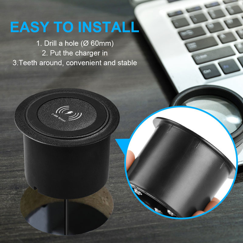 10W Embedded Wireless Charger In Desk