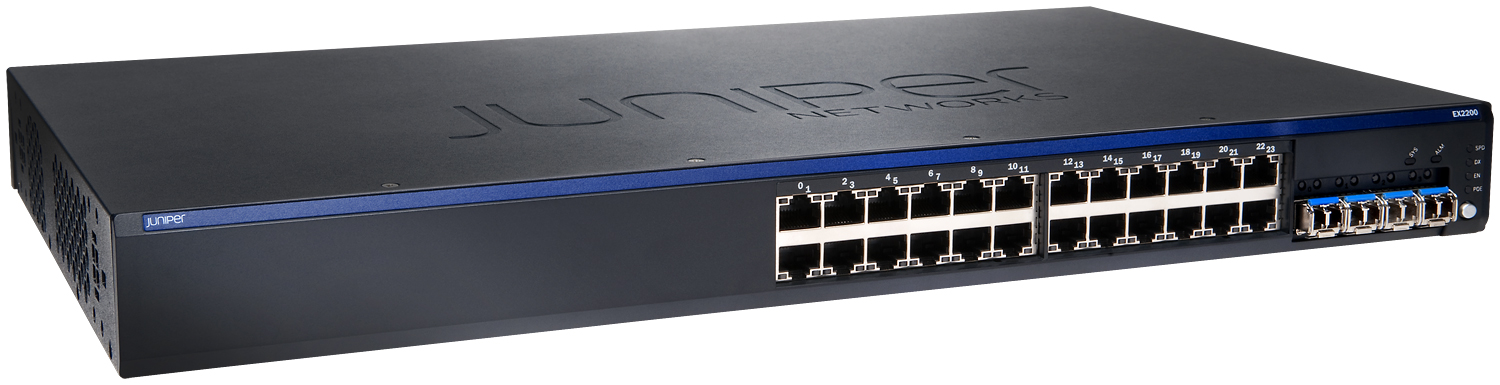 juniper EX2200-24T-4G,EX 2200, 24-port 10/100/1000BaseT with 4 SFP uplink ports (optics not included)