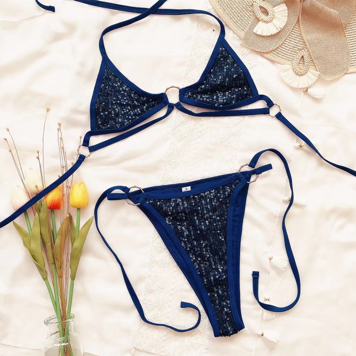 swimming suit bikini two Piece Swimsuit Backless Printed High Waist Triangle Women'S Swimsuit UPF 50++ polyamide fabric