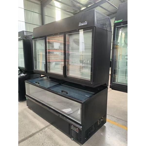 Island Display Cabinet For Supermarkets With Refrigeration On The Top And Freezing At The Bottom