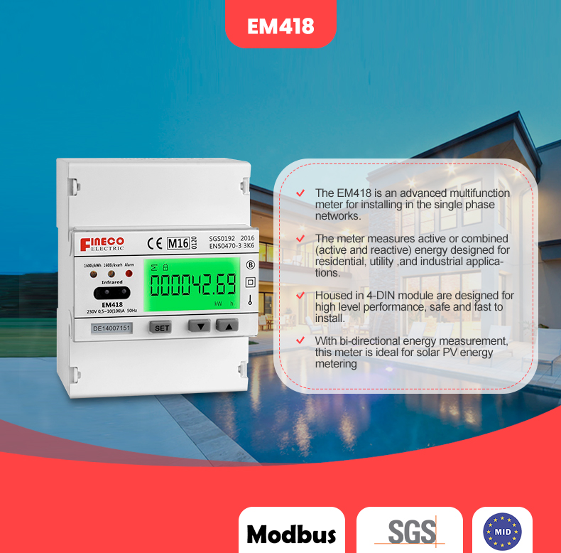 Modbus RTU/M-bus Communication EM418 230V 10 100 A MID Approved Dual Tariff Energy Meter