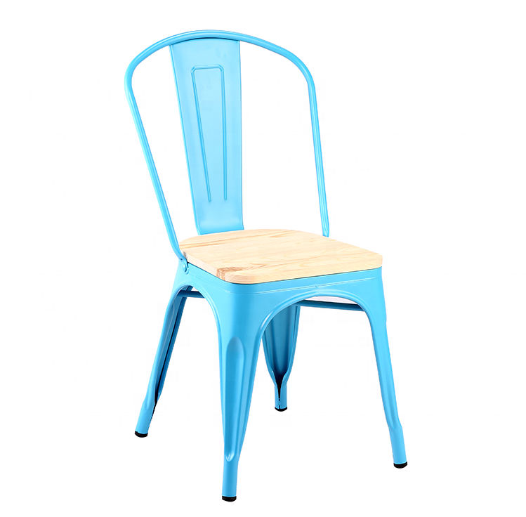 White Cafe Tolix Dining Chair Stackable Metal Restaurant Chairs With Wooden Seat