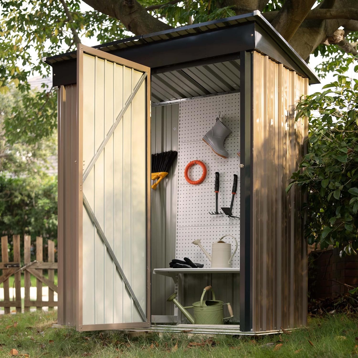 AJUNION Modern Design 5x3ft Metal Garden Shed Single Lockable Doors 61.2" Doors Height