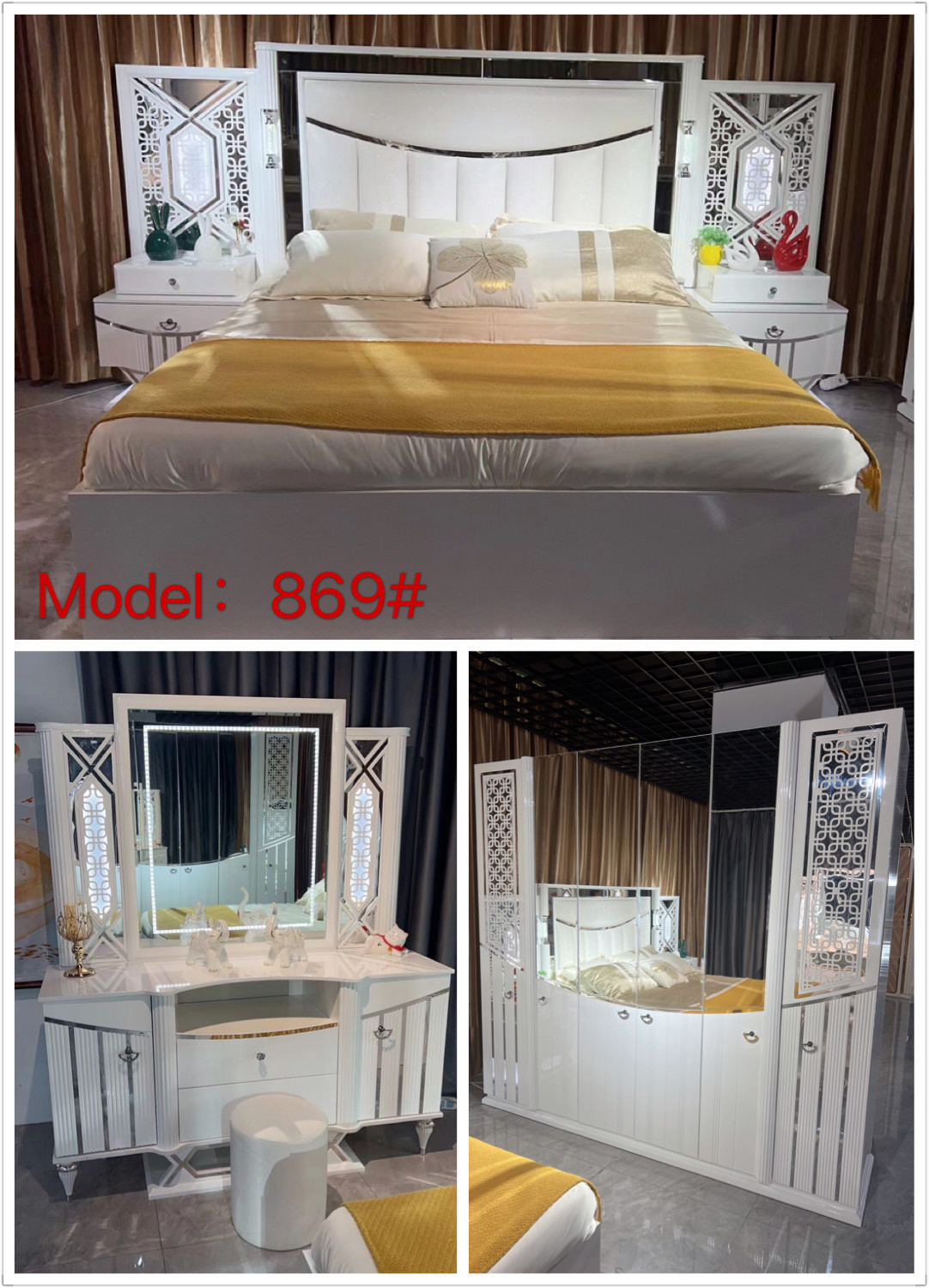 Cherry Light Bedroom Sets Furniture Small Nightstand Mirror Mid Century Bed Solid Color