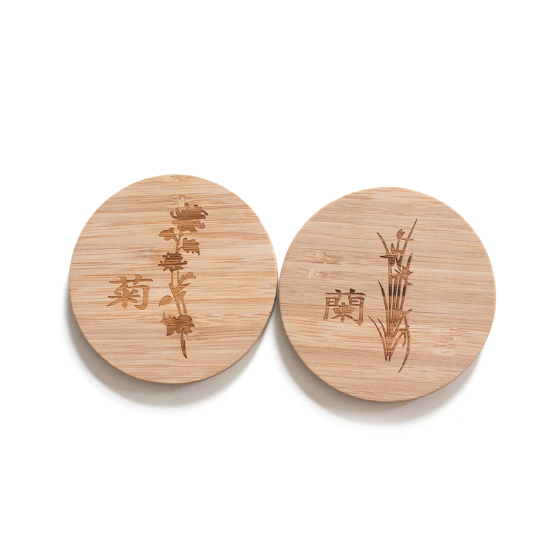 Round Laser Logo Table Bamboo Drink Coasters Funny Housewarming Gift