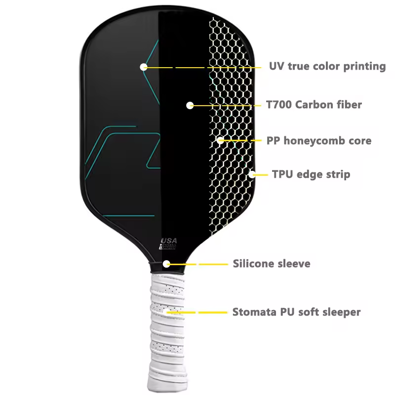 230g Elongated Pickleball Paddle Black With PP Honeycomb Core / Coarse Texture