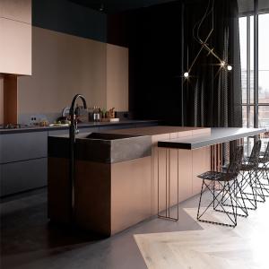 China Wooden Melamine Modern L Shaped Stone Kitchen Cabinets Set wholesale