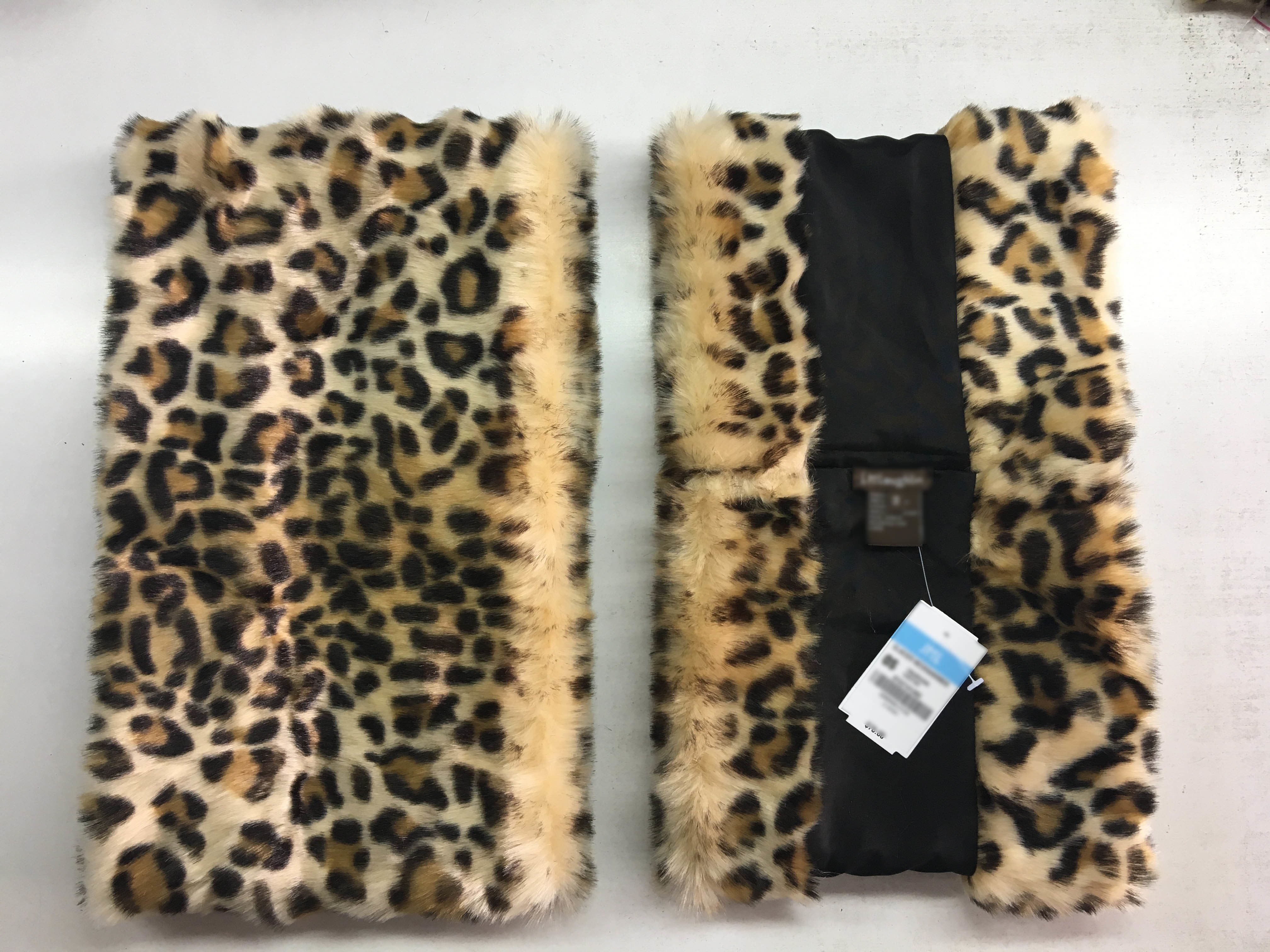 100% Acrylic Knit Infinity Scarf Faux Fur Animal Printing With Nylon Satin Lining