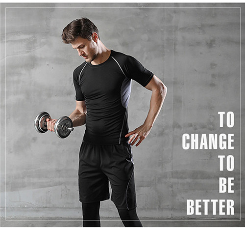 Men's Compression Pants Top Short Sleeve Sports Suit Running Wear