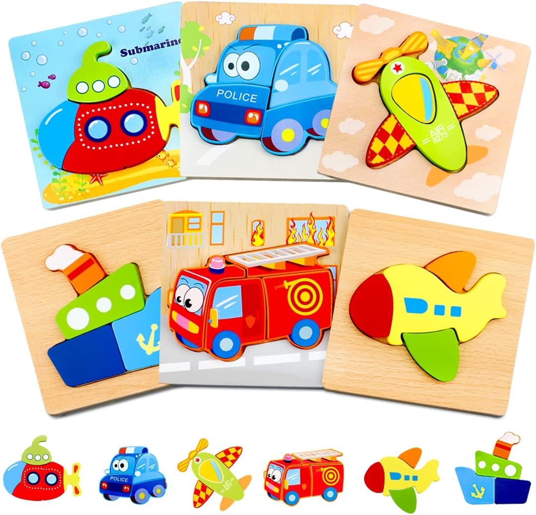 Unisex 6 Packs Vehicle Shape Jigsaw Puzzles for Toddlers 1-3 Infant Educational Gifts