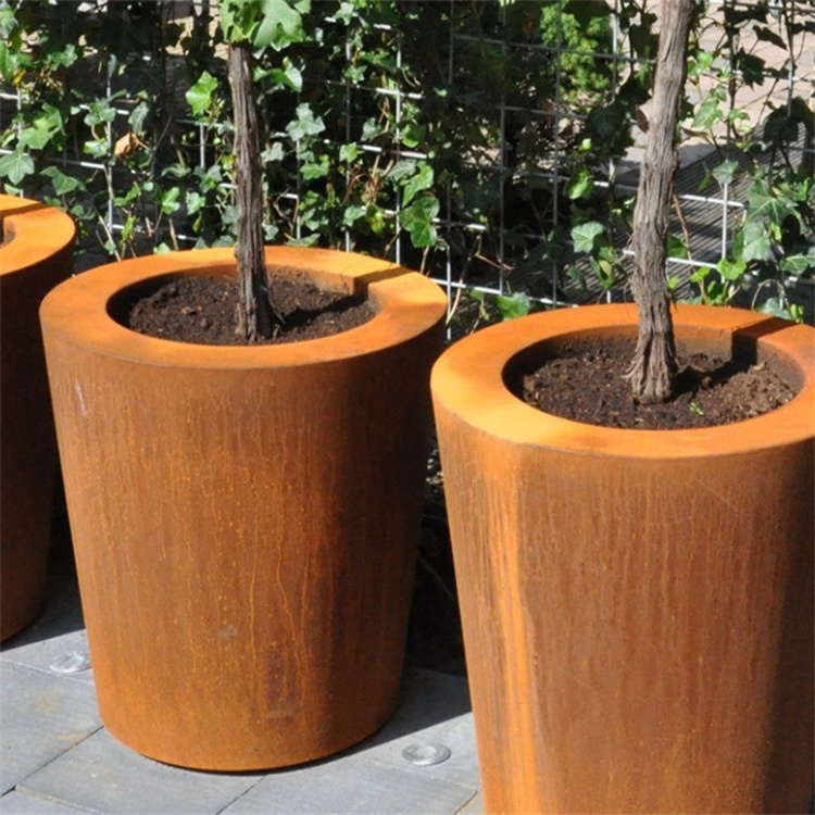 Round corten steel flower planter metal durable flower pot
