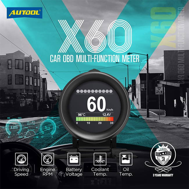 X60 Smart Multifunctional Vehicle Temperature Gauge Car Digital Voltage Speed Meter