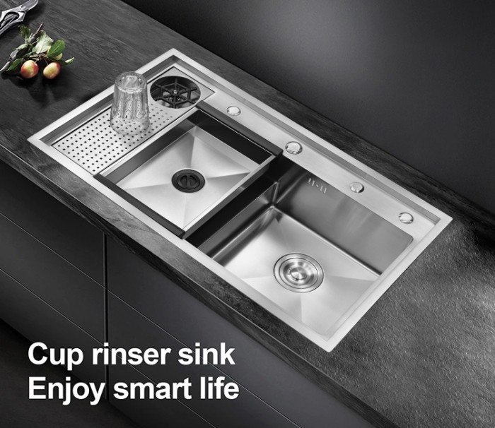 31 Inch Stainless Steel Kitchen Sink Glass Rinser Cup Washer