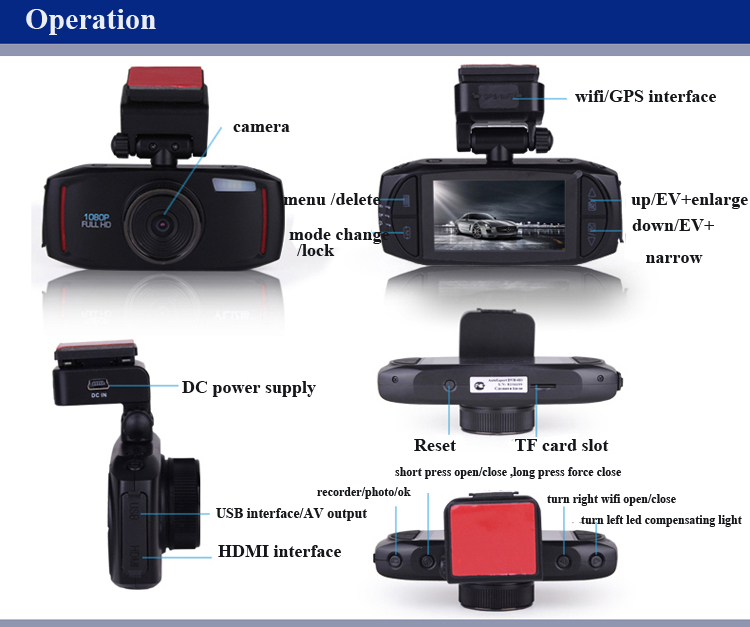 high quality car camera recorder with GPS navigation /wifi