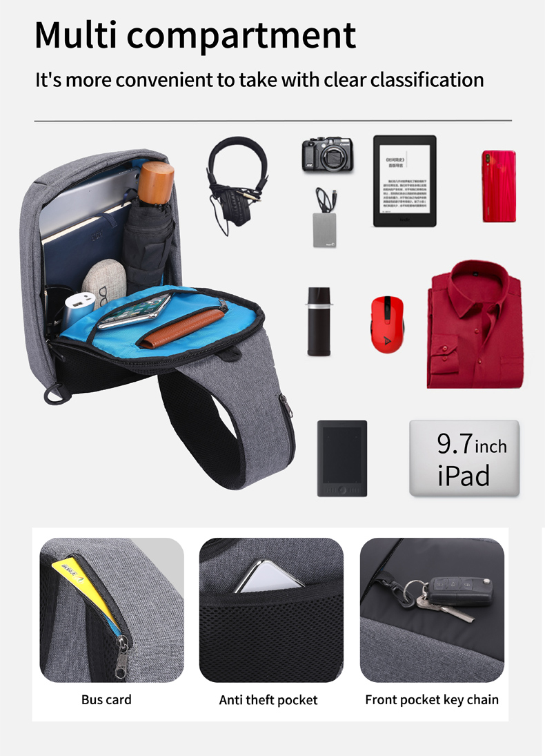 Factory wholesale men travel anti theft Korean style crossbody waterproof mens customized sling bag