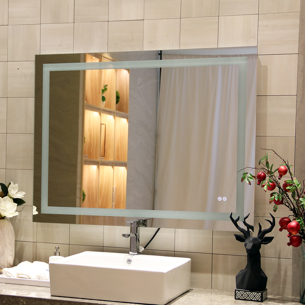 Wall Mounted LED Bathroom Mirror With Lights Dimming Function Polished Silver Mirror