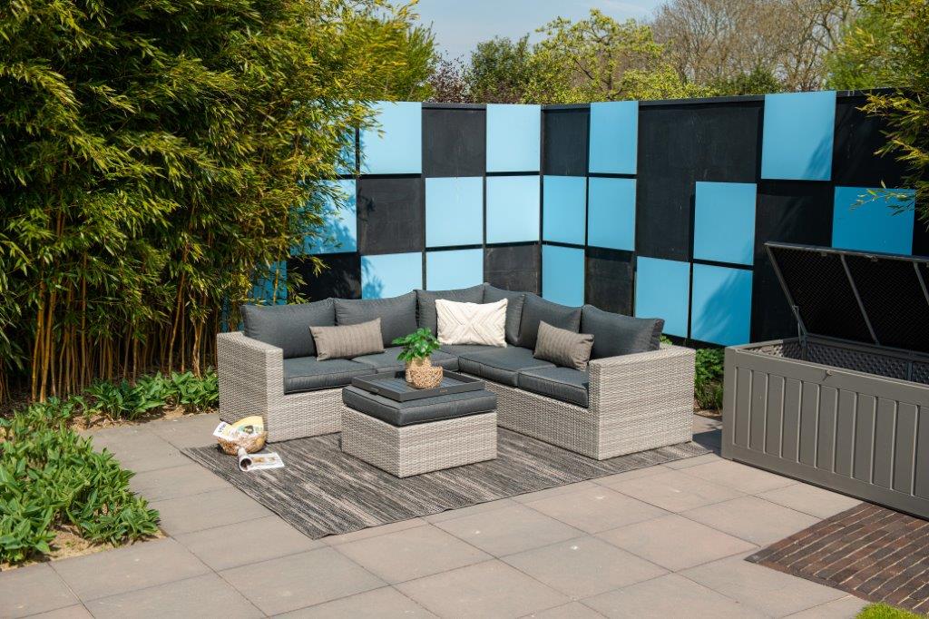 AJUNION Outdoor L Shape Rattan Corner Sofa Set Patio Furniture W155 x D85.5 x H65cm