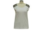 Contract Color Ladies Tank Tops Crew Neck Casual Shirt Lace Shoulder