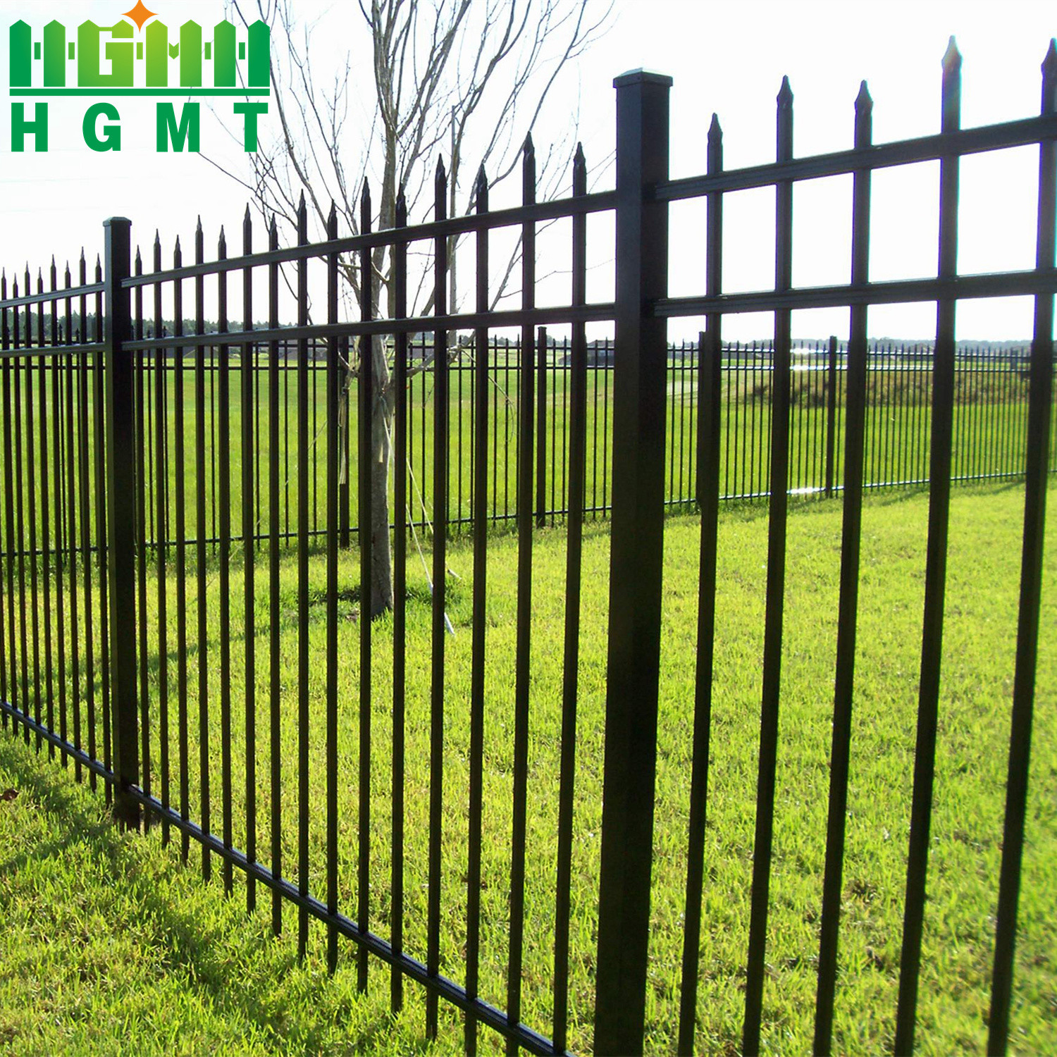 Factory Supply 5FT Black Iron Wrought Fence Easy Assemble 3 Rails Tubular Fence Panel For Swimming Pool