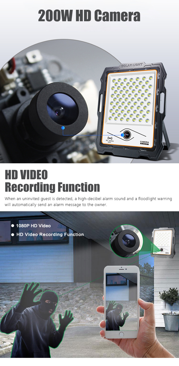 120° Beam Angle 100 200 300 400watt Solar Light With Cctv Camera Aluminum Led Flood Lights