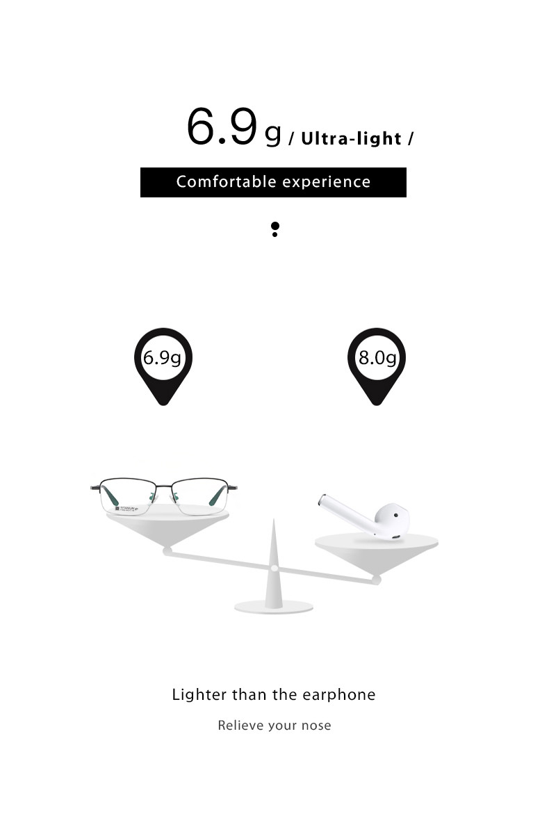 Prescription Available Titanium Frame Eyeglasses Customized B Grade FDA Certified