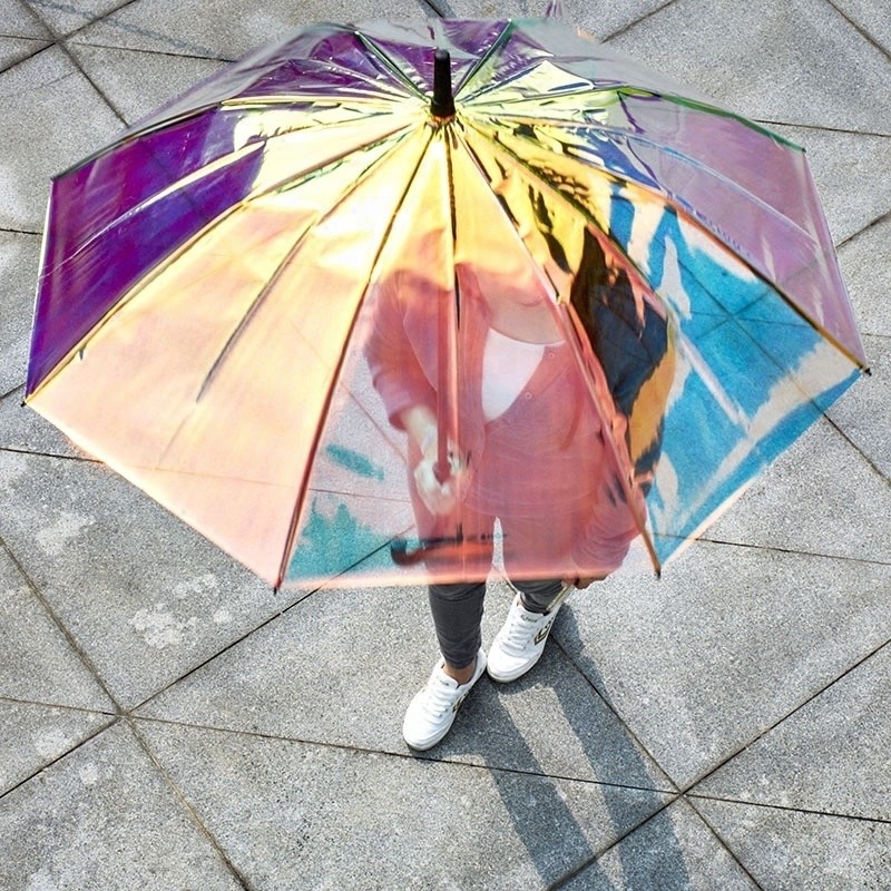 Colorful Iridescent Hologram Transparent Rain Umbrella For Rain Windy Day