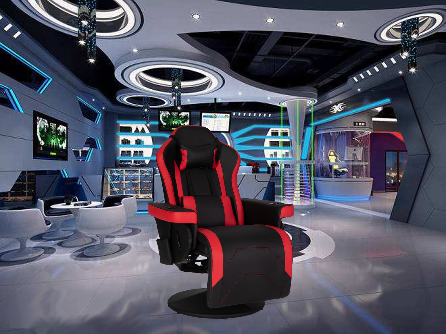 ODM Luxury Gaming Chair With Cup Holder Red Racing Style Leather Ergonomic Seat Swivel Office Sofa