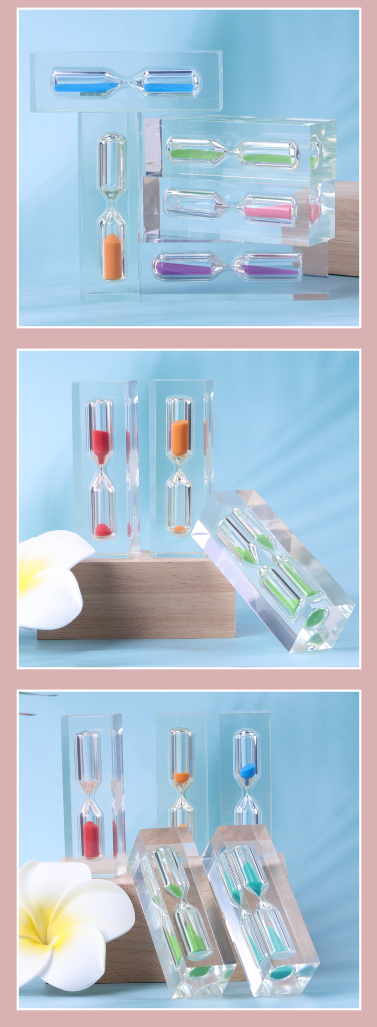 1 3 5 10 Minute Acrylic Hourglass 60g Art Deco Style Custom Color