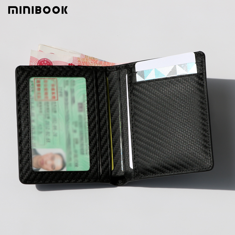Customized Minibook Men's Wallets with Genuine Leather and Carbon Fiber Material