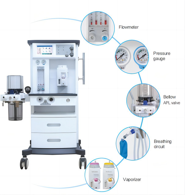 S6100A Basic General Anesthesia Ventilator Machine 7" TFT LCD Screen