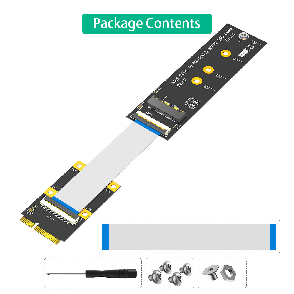 NGFF (M.2) Key M NVME SSD to Mini PCI-e Adapter with FFC Cable