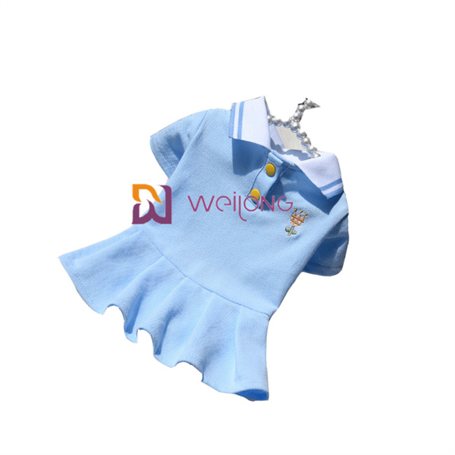 Knitted Rib Collar Embroidered Customized Pet Dress for Spring / Summer