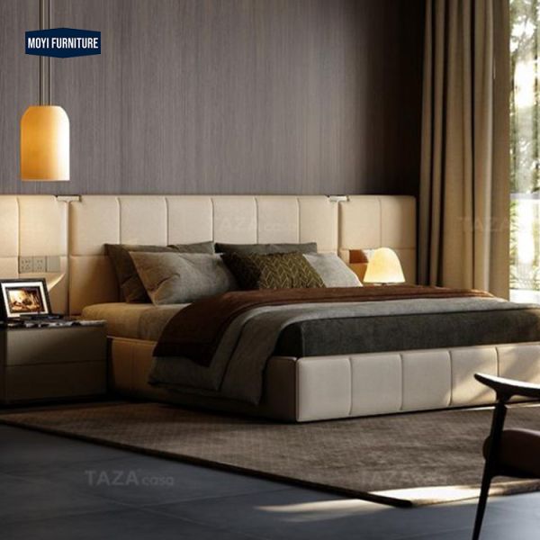 Metal Frame Soft Bed Luxury Home Furniture Italian Design Villa Master Bedroom Furniture Leather King Size Bed