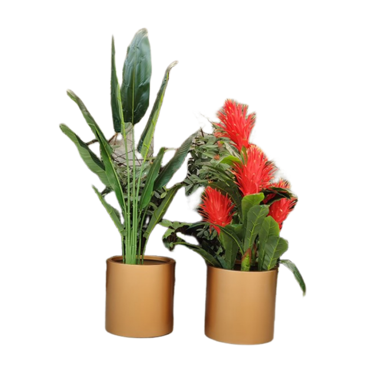Paint baking technology golden round metal planter flower pot