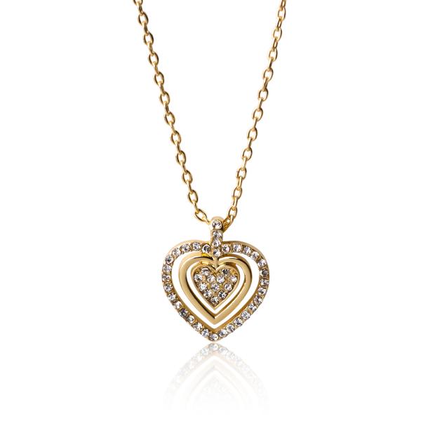 Gold Plated Bling Bling Love Heart Diamond Pendant Link Chain Necklace for Women