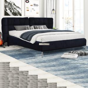 China Velvet Fabric Upholstered Plywood Bed Frame With Big Headboard / Wings wholesale