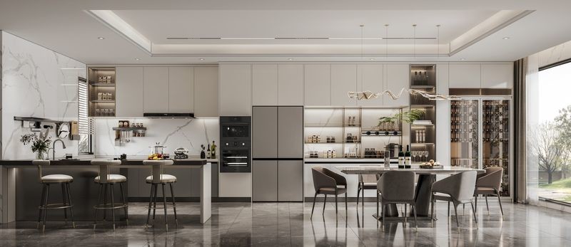 Fadior Complete Residential Stainless Steel Kitchen Cabinets With Beige Finish